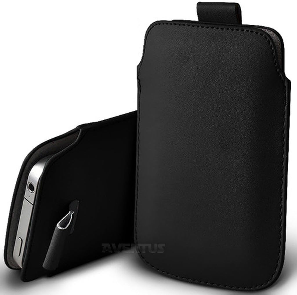 Aventus (Black) Apple iPhone 7 Pro Case High Quality Pouch Sleeve Faux Leather Case Cover with Pull Tab Cord Slip In