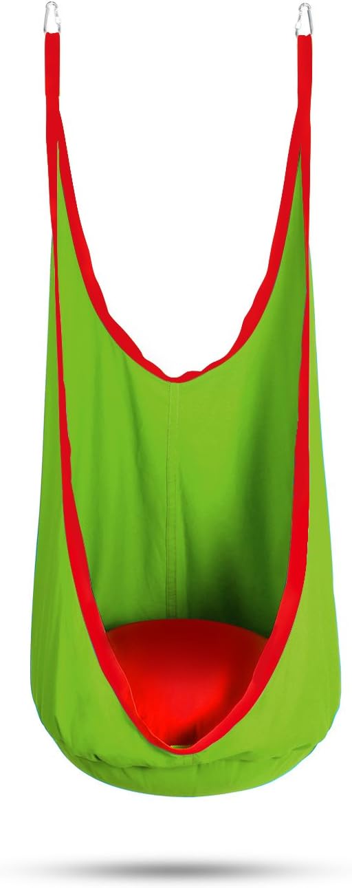 Kids Indoor Swing,Pod Chair, Child Hammock Pod Swing with two Straps for indoor and outdoor play (green)