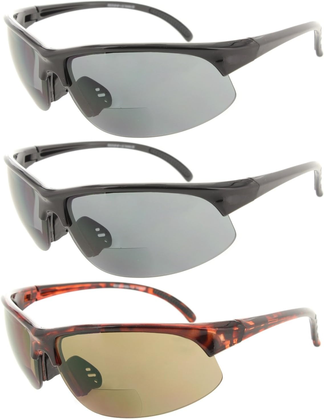 Fiore 3 Pack or 1 Pack Bifocal Sports Sunglasses Wrap Around Sun Readers for Men and Women UV Protection