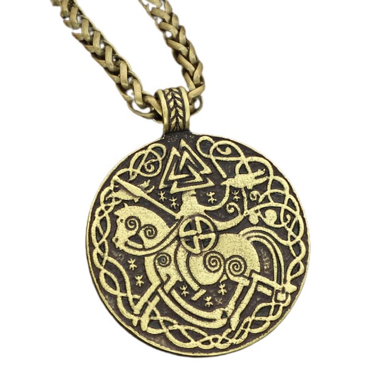 MayiaHey Nordic Viking Odin Rune Warrior Necklace for Men, Vintage Warrior Sword Necklace Viking Valknut Odin Knot Pendant Necklace Knight Necklace for Boys (Gold)