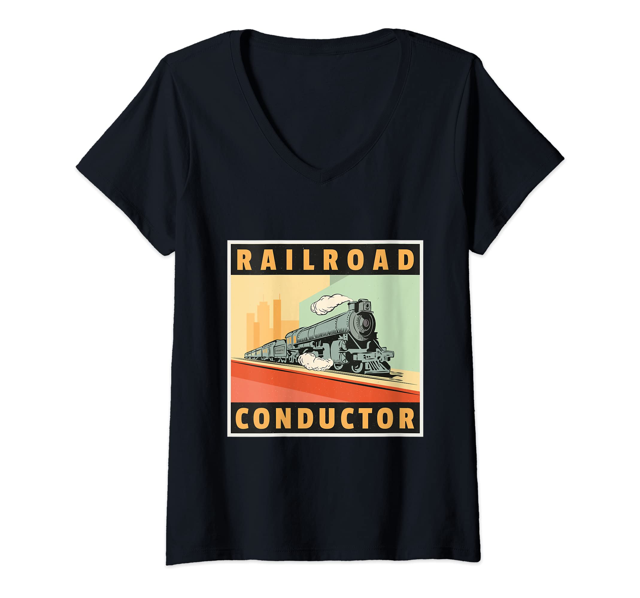 Womens Railroad Conductor Train Engineer Train Ticket Conductor V-Neck T-Shirt
