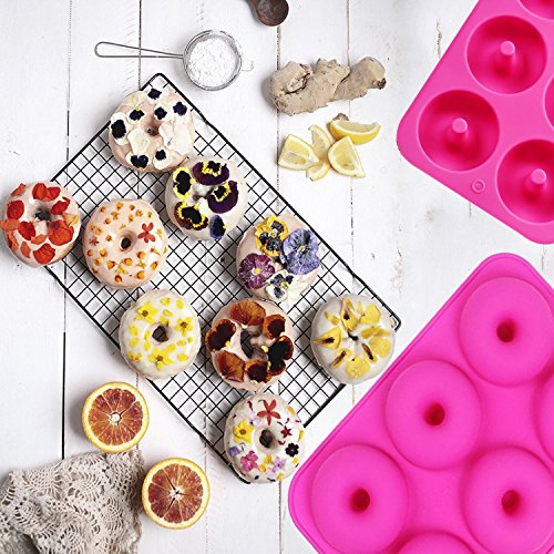 Silicone Donut Molds 2 Pack 6 Cavity Non-Stick Safe Baking Tray Maker Pan Heat Resistance BPA Free Donut Mold Muffin Cups Cake Baking Ring Biscuit Mold for Cake Biscuit Bagels by Meiso