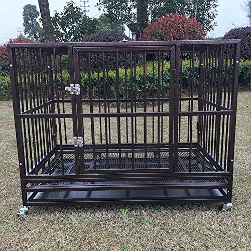 PANEY Heavy Duty 42" Large Dog Crate Fodable Strong Metal Rolling Dog Cage Pet Kennel Playpen w/Wheels