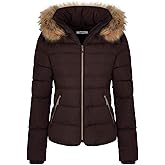 BodiLove Women's Winter Quilted Puffer Short Coat Jacket Plus Size with Removable Faux Fur Hood and Zipper Brown 1X