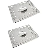 QWORK Solid Pan Lid with Handle, 2 Pack Stainless Steel Steam Table Pan Cover, for 1/2 Size Steam Pans