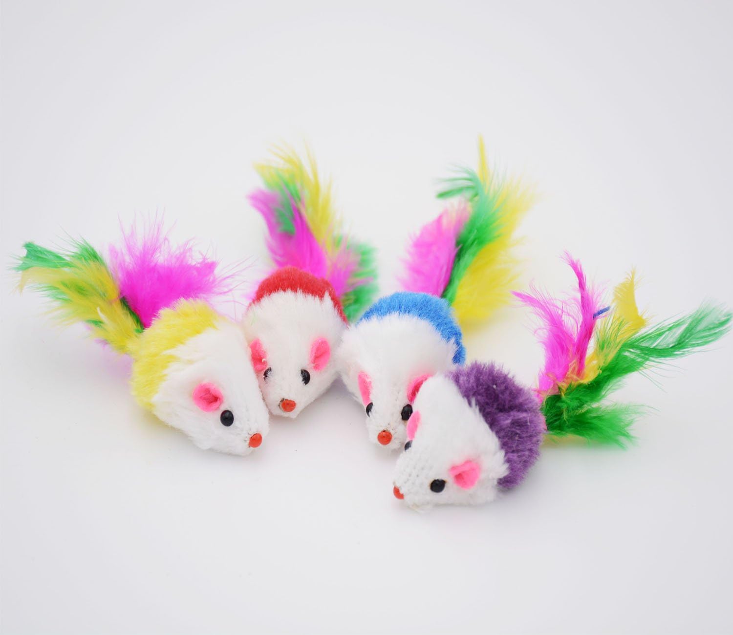 Famgee 20 PCS Furry Cat Toys Squeak Mouse Rattle Mice Cat Catcher Pet Toys with Feather Tails (Random Color) - Image 3