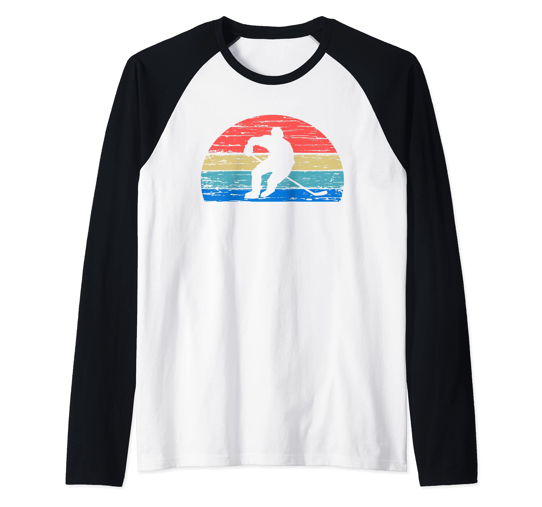 ICE HOCKEY PLAYER FAN RETRO SUNSET VINTAGE STYLE STICK Raglan Baseball Tee