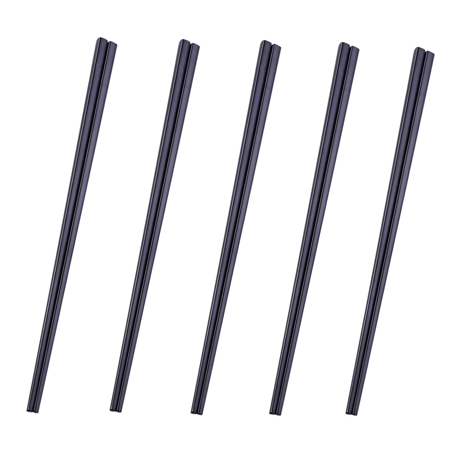Dtdepth 304 Stainless Steel Chopsticks - 5 Pairs Black Reusable Dishwasher Safe Metal Chopsticks - Square Lightweight Chop Sticks - Easy to Use and Clean (No Color Fading)