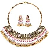 Bohemian Indian Bride Wedding Jewellery Set for Women Traditional Oxidized Ethnic Style Necklace Dangle Earring Tassel Beaded Cubic Zirconia Choker Tribal Bollywood Jhumka Jewelry Gift