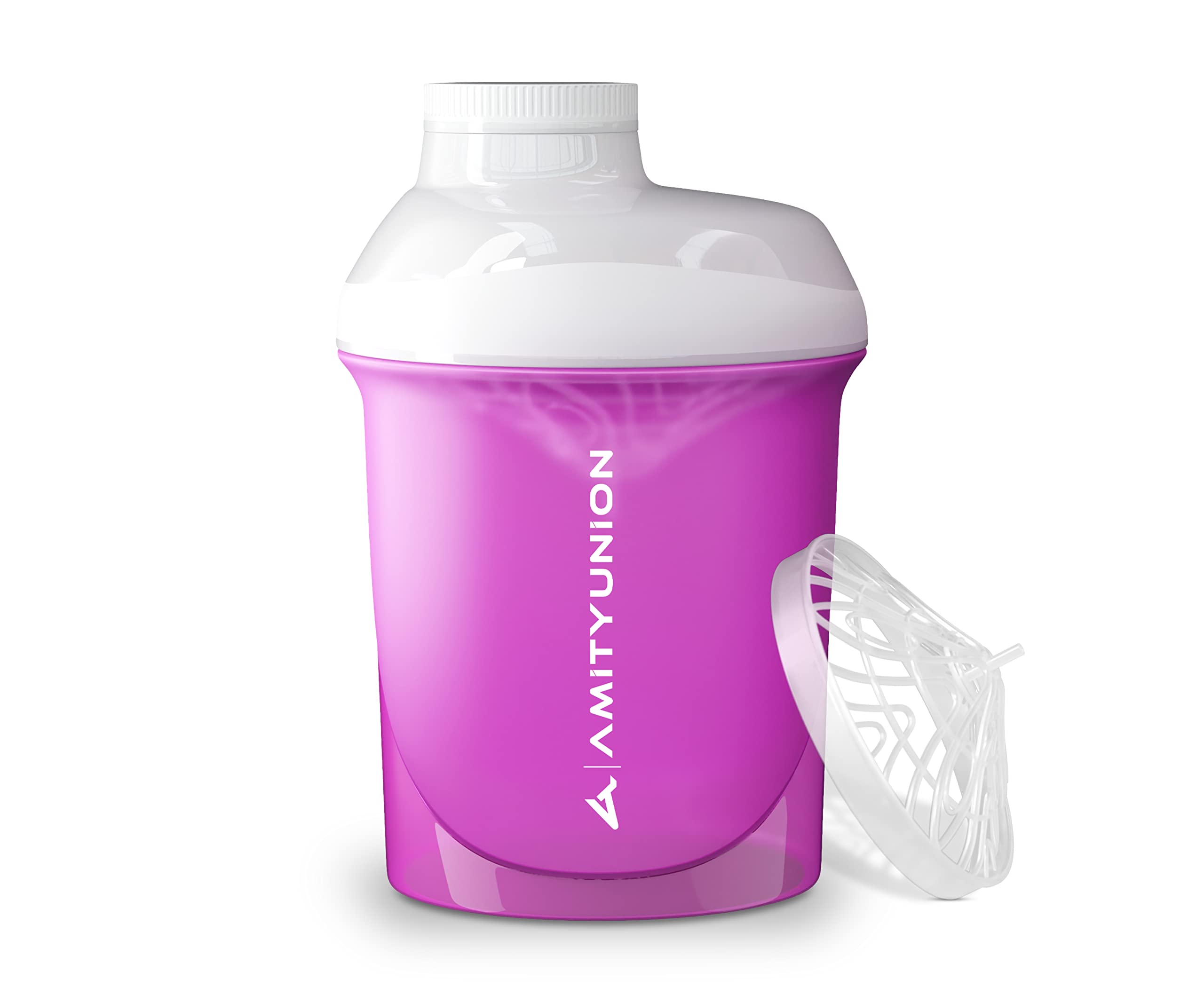 Original Amityunion women's protein shaker 400 ml pink white deluxe, leak-proof, BPA-free, gym fitness cup with strainer and scale for creamy whey shakes, isolates & training booster