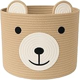 Saiiwnn Baby Laundry Basket, Bear Basket, Baby Shower Baskets, Bear Gift Baskets for Kids, Nursery, Toy Storage, Cotton Rope Hamper with Handles (Light Brown, 15" D x 13" H)