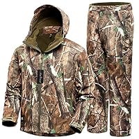 NEW VIEW Hunting Jackets Waterproof Hunting Camouflage Hoodie for Men,Camo Jackets and Tactical Camouflage Pants (Jacket and pants2, US L=Tag XL)
