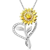 PECHEW Sunflower Necklace Anniversary for Gifts Women, 18K Gold Plated You Are My Sunshine Pendant for Her, Birthday Gifts for Wife Girlfriend Mom Daughter