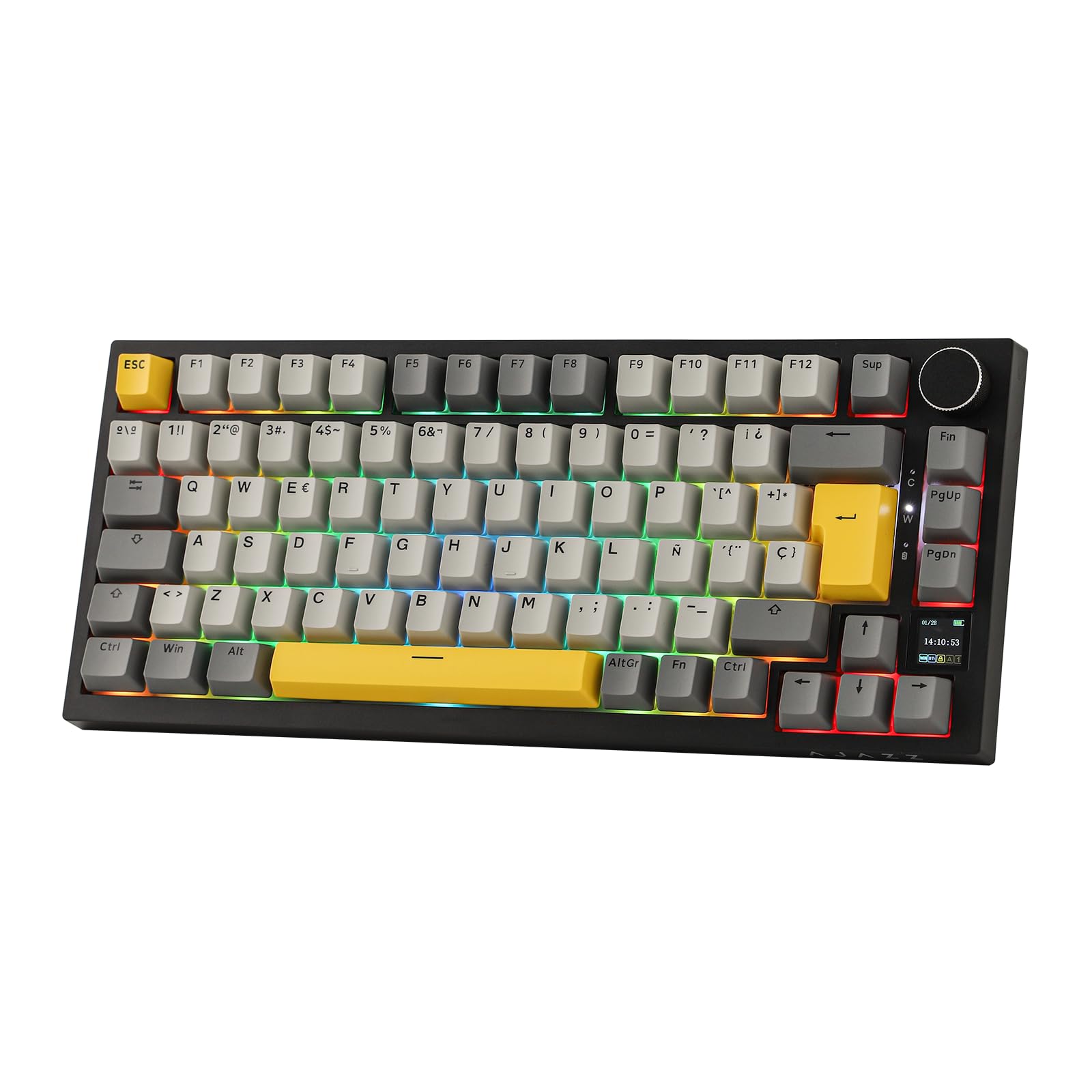 EPOMAKER Ajazz AK820 PRO ISO-ES Teclado Mecánico Inalámbrico con Pantalla & Perilla, 2.4G/BT/USB, RGB, Software Personalizado, Teclado Gaming de 75% Distribución Española para PC/Mac (Black)