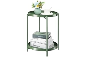 danpinera 2 Tier Metal Side Table with Removable Tray, End Table Outdoor Small Accent Table, Anti-Rust Green Nightstand for Bedroom Balcony Patio (Dark Green)