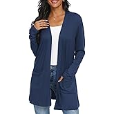 Womens Casual Lightweight with Pocketes Long Sleeve Open Front Cardigan