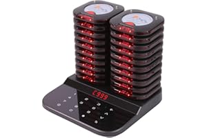 AGJ Restaurant Pager System Touch Keyboard Wireless Calling System 20 Pagers Beeper Buzzer Guest Customer Queue Pagers for Food Truck Church Nursery Clinic Coffee Shop with Buzzer Vibration Flash
