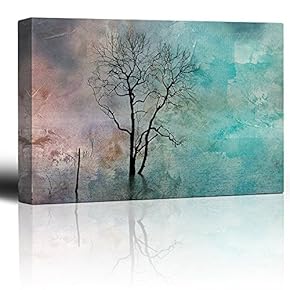 Lone Tree Against a Colorful Watercolor Background