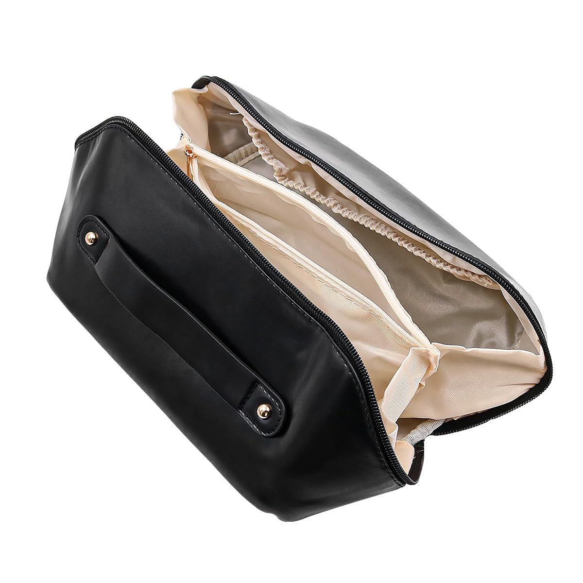 Alnicov Travel Cosmetic Bag Large Capacity Cosmetic Bag Make-up Bag Waterproof Leather Organiser Bag with Divider for Women's Cosmetics Accessories and Toiletries Black