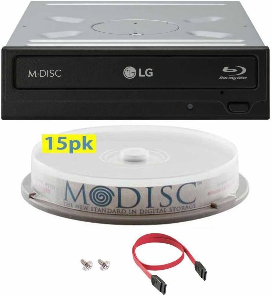 LG 14X Blu-ray M-Disc CD DVD BDXL BD Bluray Burner Drive with 15pk Mdisc DVD + Cable & Mounting Screws WH14NS40