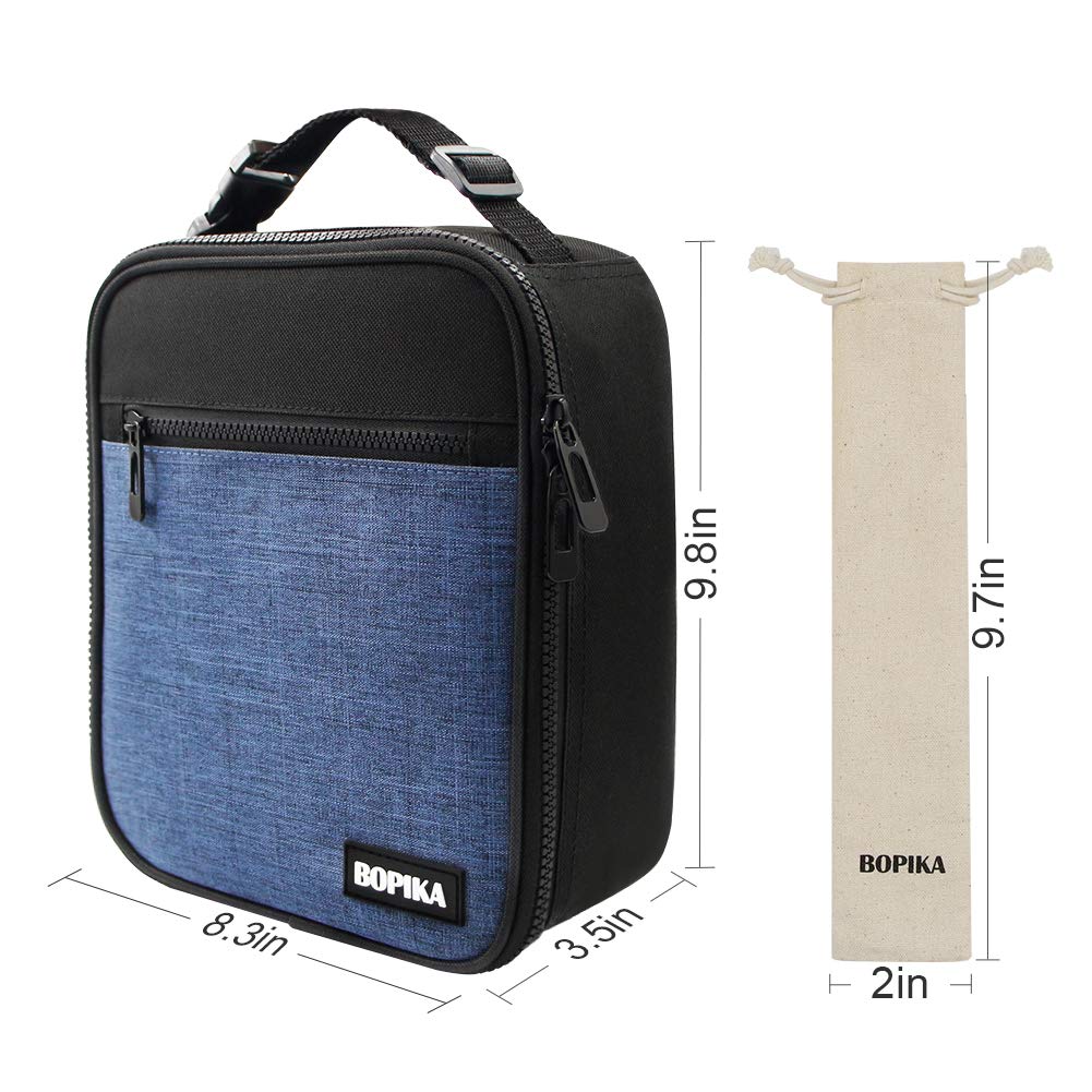 Insulated Lunch Bag, Bento Lunch Bag Thermal Cooler Meal Prep Lunch Bag with Portable Tableware Carrying Bag For Men &Women &Kids (Navy &Black)