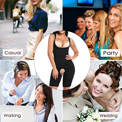 SLIMBELLE Women's Seamless Body Briefer Full Body Shaper Open Bust Mid Thigh Bodysuit with Firm Tummy Control-Black-2XL&3XL