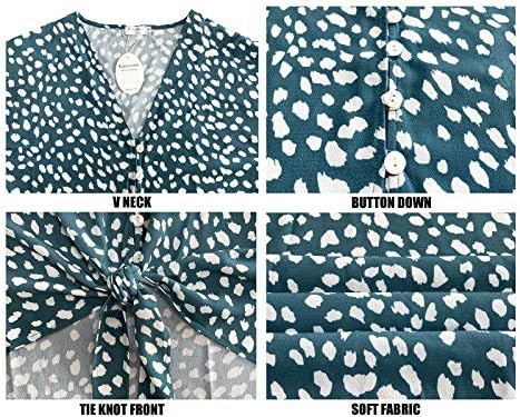 Kancystore Womens Button Down V Neck Tie Knot Front Tops 3/4 Sleeve Chiffon Casual Blouse Shirts 3 Kancystore Womens Button Down V Neck Tie Knot Front Tops 3/4 Sleeve Chiffon Casual Blouse Shirts