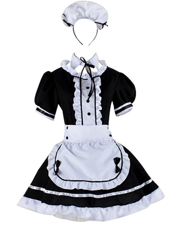 Estyle Fashion Lolita Maid Dienstmädchen Kleid Schick Cosplay Kostüm Schwarz gemischt Weiß