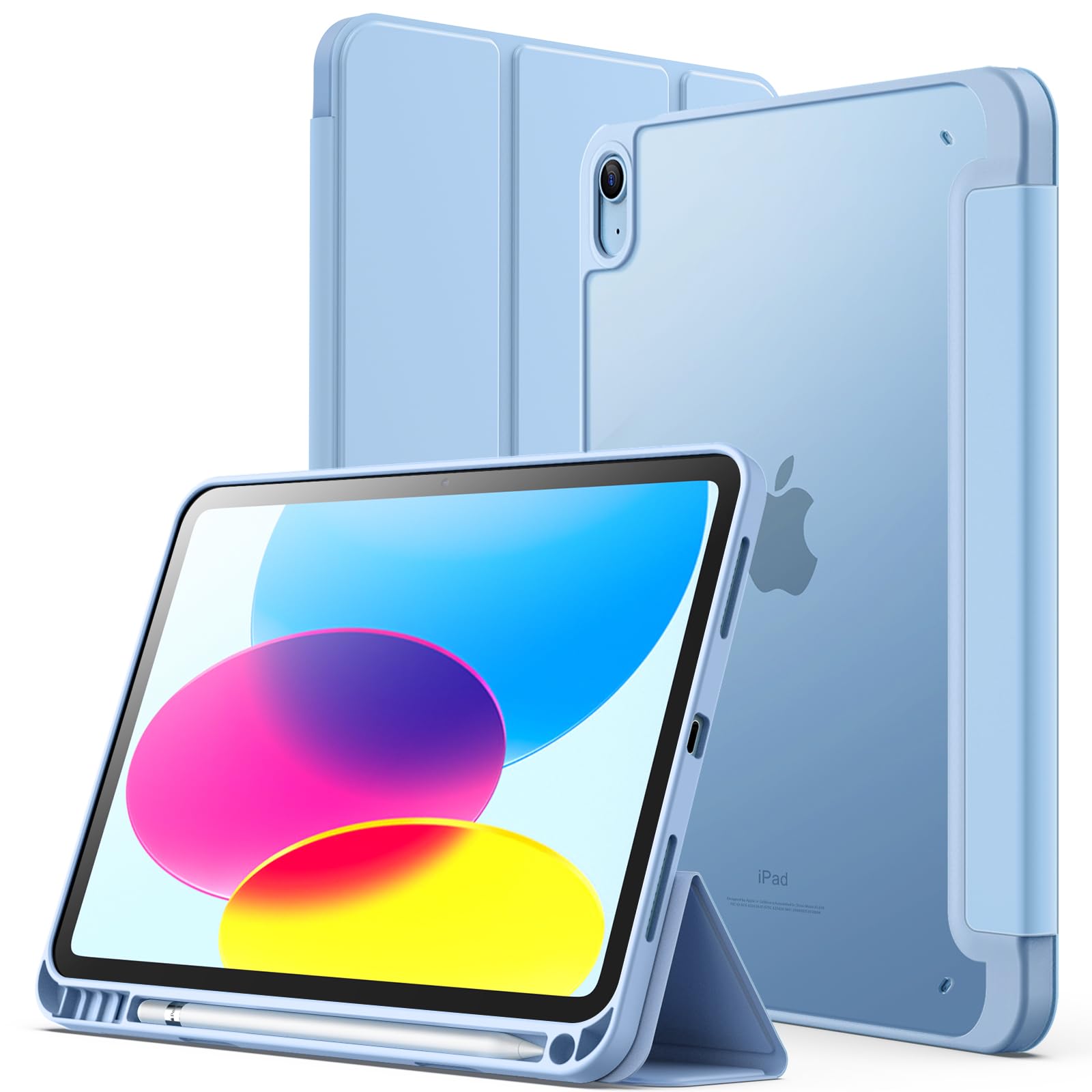 JETech Matte Case for iPad (A16) 11th/10th Generation (2025/2022) with Pencil Holder, Frosted Translucent Back Slim Stand Protective Tablet Cover (Blue)