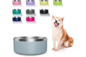 WENBOKMIN Stainless Steel Dog Bowls for Large Dogs, 64 Ounces/8 Cup Dog Food and Water Bowl, Double Wall Weighted Dog Dish, Rustproof Metal Pet Bowls with Non Slip Silicone Base