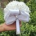TRUE LOVE GIFT White Bouquet for Bride 8.3 Inches - Wedding Bouquets With Diamond Soft Ribbons, Artificial Rose Bridal Holding Flowers for Bridesmaids