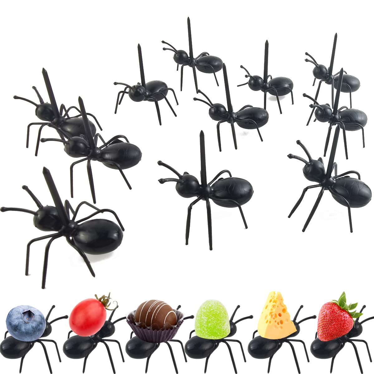 GXXMEI 36PCS Ant Toothpicks Fruit Dessert Fork Reusable Ant Food Pick Animal Appetizer Forks for Snack Cake Dessert for Kitchen Baby Shower Wedding Birthday Party Halloween Christmas