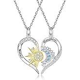 Mother Daughter Necklace Set for 2 Sterling Silver Sun and Moon Matching Pendant Necklace Jewelry Gifts Mother's Day Birthday