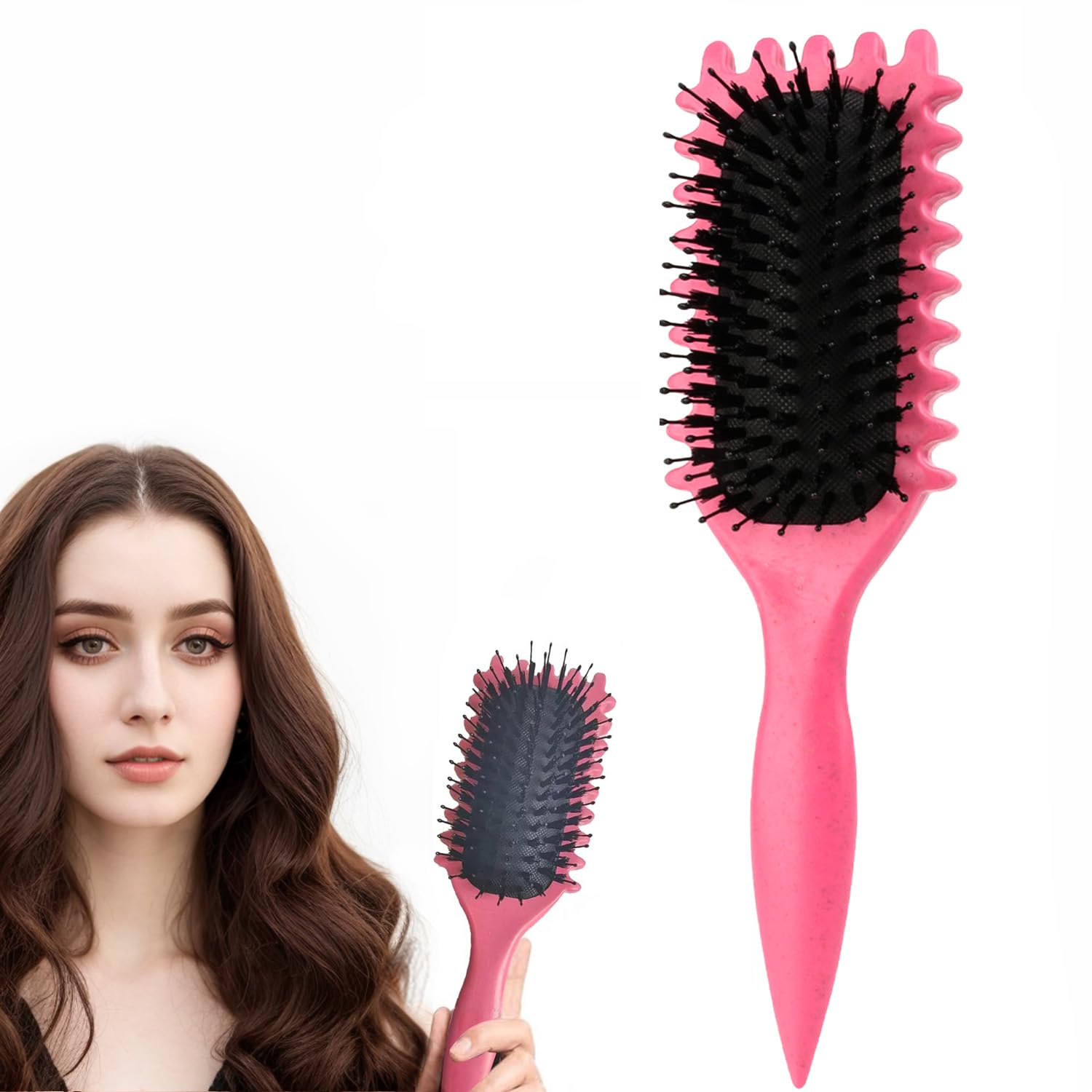 HIHIDAY Curly Hair Brush Styling Brush for Detangling,Combing,Shaping and Defining Curls For Women and Men Less Pulling,Reduce Pulling and Curl Separation Curl Defining(ROSE RED)