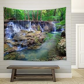 Cascading Waterfalls in The Rainforest - Fabric Tapestry, Home Decor - 51x60 inches