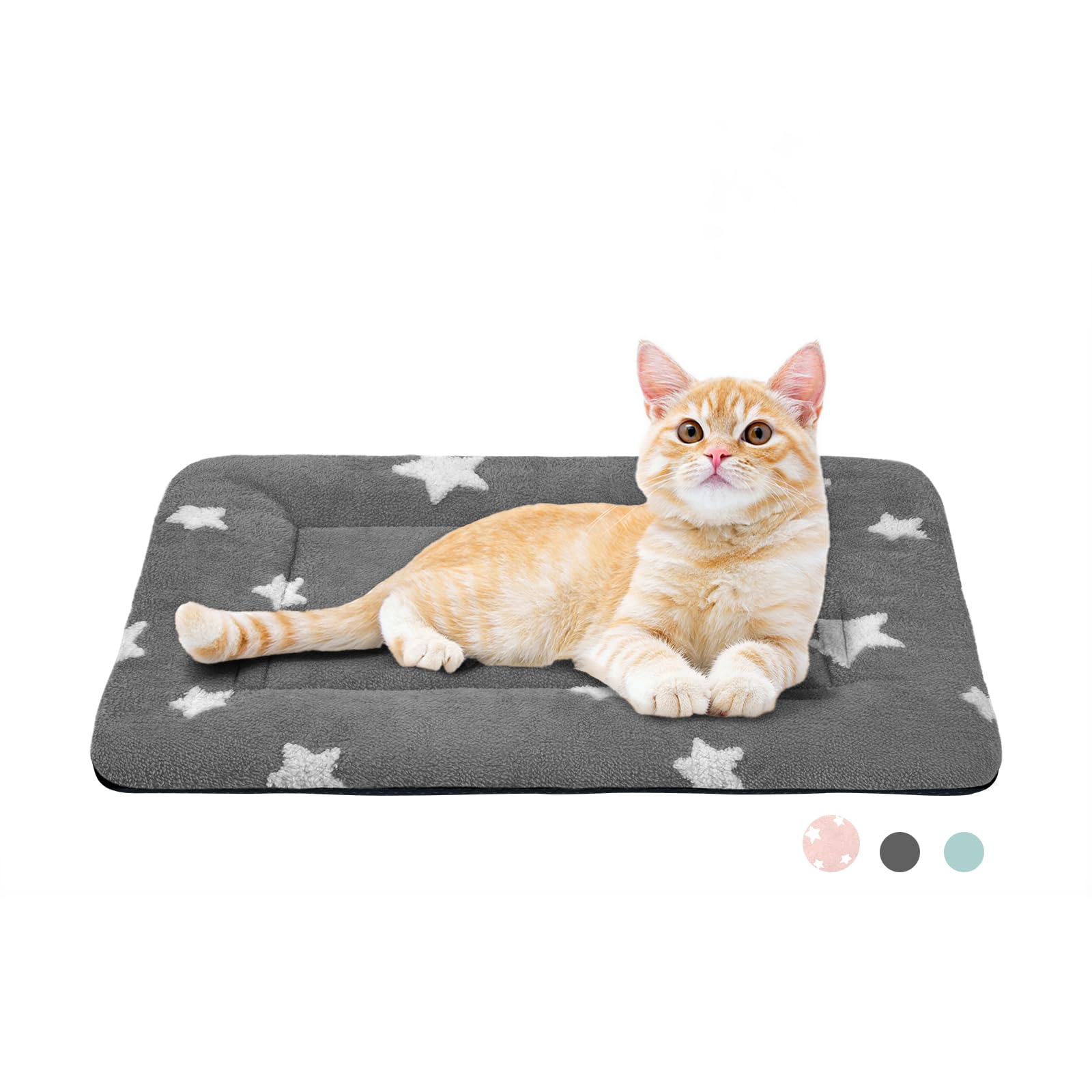 MORA PETS Cat Bed Mattress Small Flat Dog Crate Mat 56 x 33cm Washable Pet Bedding Soft Puppy Cushion Anti-slip Kitten Bed Puppy Pillow Pad with Star Pattern Grey