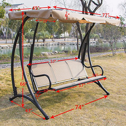 Bestmart INC Outdoor Canopy Swing, Hammock 3 Seats Patio Deck Furniture - Thumbnail 6