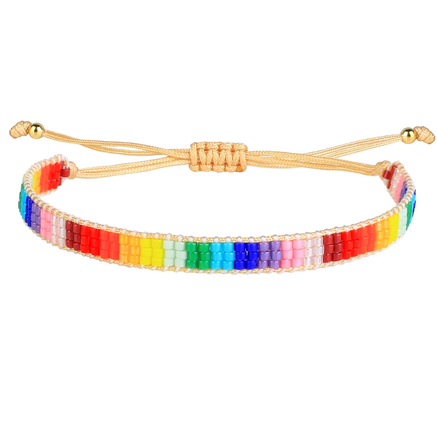 KELITCH Rainbow Strand Wrap Bracelets Japan Miyuki Beaded Bracelets Hand Woven Braided Cuff Bangles (Rainbow 07A)
