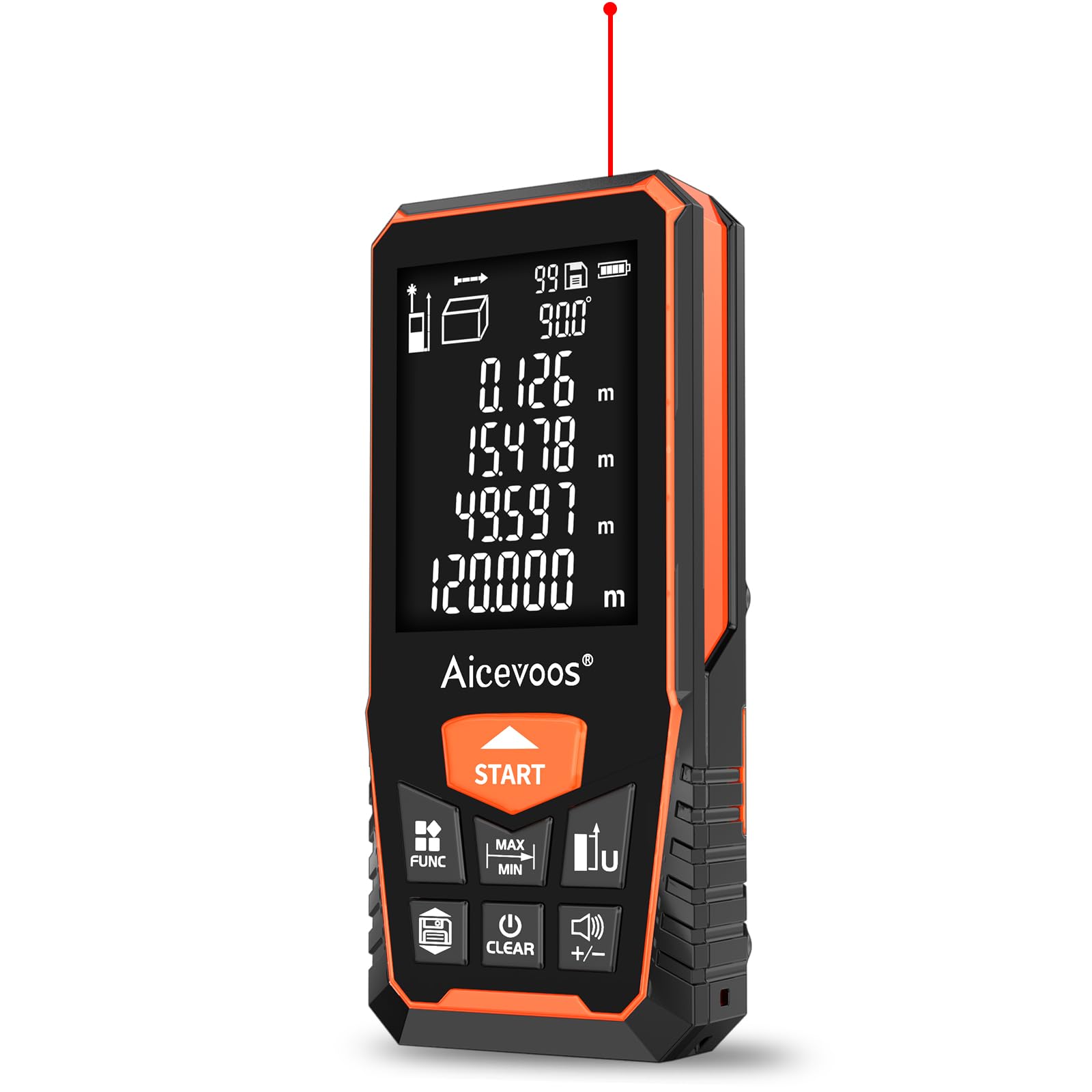 Aicevoos Laser Measure 120m with Large Backlit Screen, Digital Laser Measurement Tool with Electronic Angle Measures Distance, Area and Volume, Red Beam