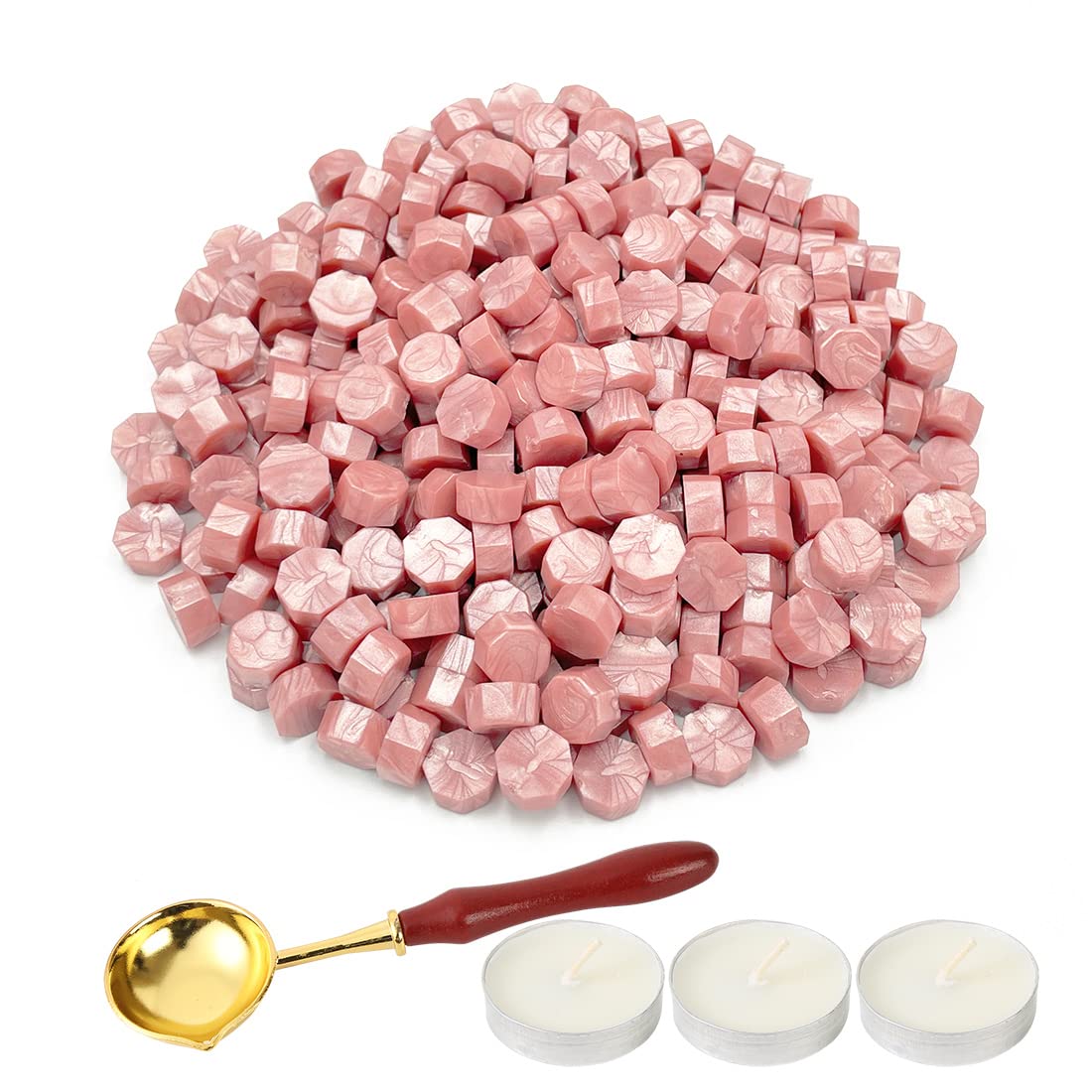 LICQIC Wax Stamp Kit, 300 Pcs Wax Seal Beads with 3 Tea Candles and 1 Melting Spoon, for Invitations, Cards, Envelopes, Wine Packages, Gift Wrapping
