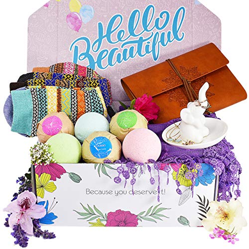 Birthday Gift Baskets for Women - Includes Journal for Women, Ring Holders for Jewelry, Bubble Bath for Women, Warm Socks, and Womens Scarves for Wife, Friend, Aunt, Sister, Daughter