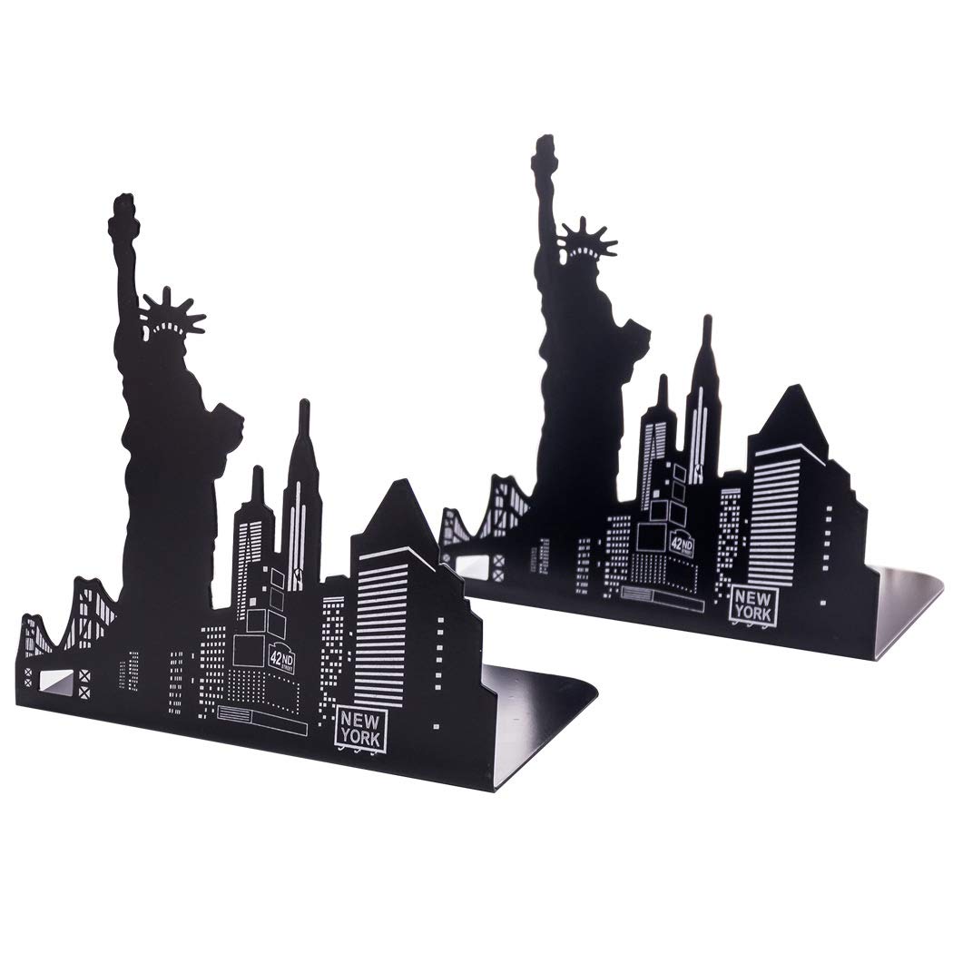 SIPLIV Bookends Steel Universal Economy Holder Stand Book Rack Desk Bookend, Statue of Liberty, 1 Pair(Black)