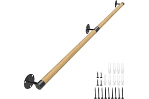 KWDOBUUS 6FT Round Wooden Handrail for Indoor Staircase Handrail,Wall Mount Support Stair Railings, Non-Slip Safety Corridor,Lofts,Patio,Guardrail Wood Hand Railings for Elderly,Children,Disable People