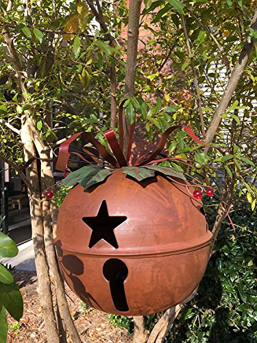 Red Metal Hanging Jingle Bell Decoration 12"H, Rustic Cut-outs Star Metal Xmas Decorative Jingle Bell Ornament ,Metal Ribbon Festive Rustic Holiday Jingle Bell Christmas Tree Sled Decoration (Large) - Thumbnail 5