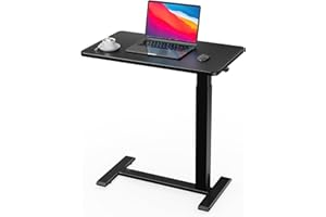 Ywin Medical Adjustable Overbed Bedside Table with Wheels, Rolling Standing Desk, Pneumatic Small Side Bed Table with Tray for Couch, Hospital, Home,Office Use (Black)