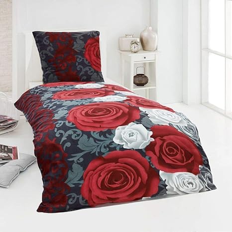 Dreamhome Microfaser Fleece Winter Bettwäsche Kuschel weich 135x200 Kissenbezug Flower