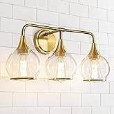 HAHZT Gold Bathroom Vanity Light 3-Lights Bathroom Light Fixtures Over Mirror with Clear Glass Shade 22.4 inch Wall Sconce Li