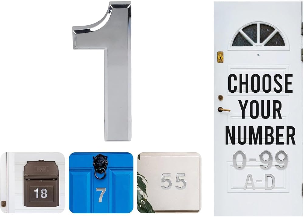 Rubigo Silver Door Numbers 0-99 A-D 3in Self Adhesive Chrome 7.5cm