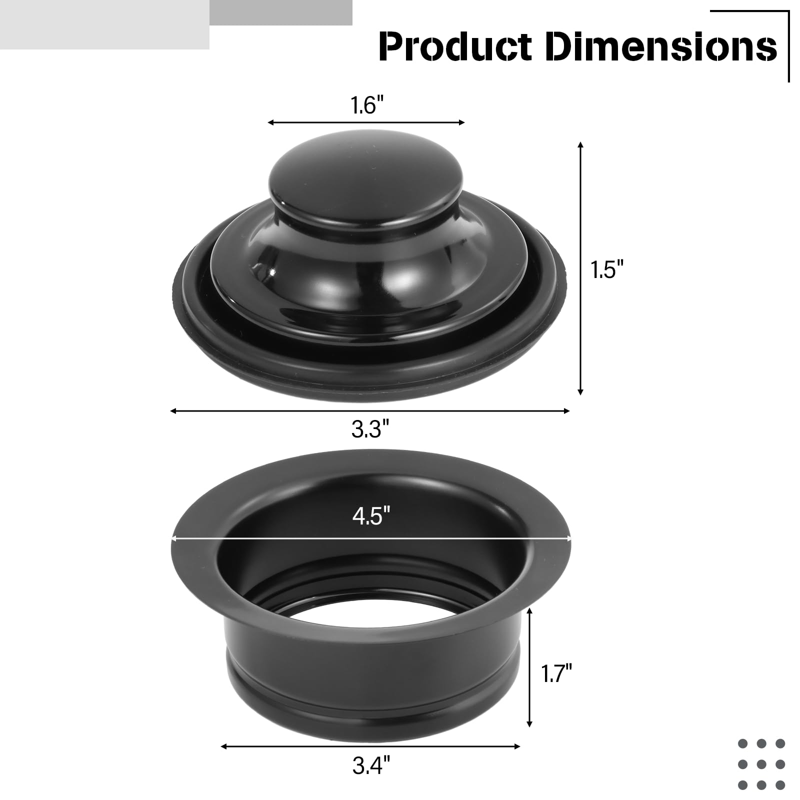 Sink Garbage Disposal Flange and Stopper, Fits 3-1/2 Inch Standard Sink Drain Hole, Durable Gunmetal Black Stainless Steel Sink Flange with Nano Surface