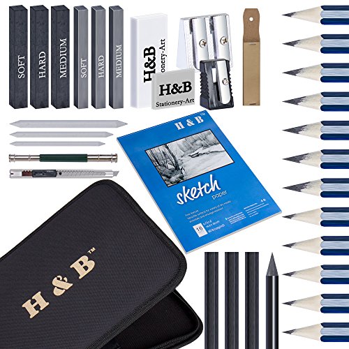 33 Pcs/Set Drawing and Sketch Kit Sketching Set Graphite & Charcoal Pencils Sketchbook Art Drawing Supplies Set with Kit Bag for Artists